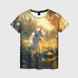 Футболка женская Белая маленькая единорожка, цвет: 3D-принт