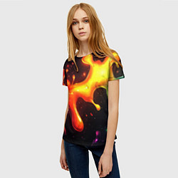 Футболка женская Радужные кляксы на черном фоне, цвет: 3D-принт — фото 2
