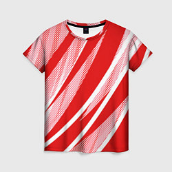 Футболка женская Красно-белый абстракция с полосами, цвет: 3D-принт