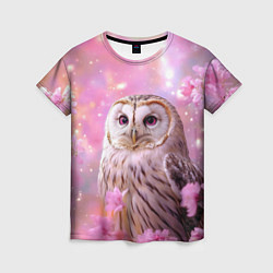 Футболка женская Большая сова в розовых цветах, цвет: 3D-принт
