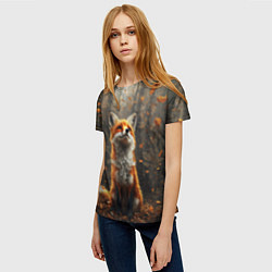 Футболка женская Довольный лис в лесной чаще, цвет: 3D-принт — фото 2