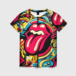 Женская футболка Rolling Stones logo - pop art pattern
