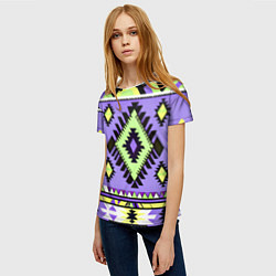 Футболка женская Геометрический сиренево желтый орнамент ацтеков, цвет: 3D-принт — фото 2