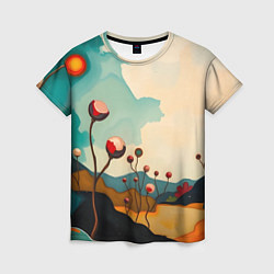 Футболка женская Сюрреалистичный пейзаж с цветами, цвет: 3D-принт