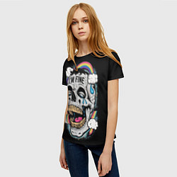 Футболка женская Skull and rainbow - im fine, цвет: 3D-принт — фото 2