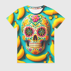 Футболка женская Череп и бананы - летняя композиция, цвет: 3D-принт