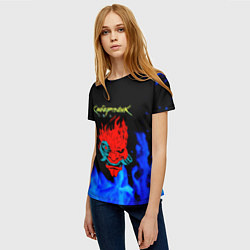 Футболка женская Киберпанк голубой огонь, цвет: 3D-принт — фото 2