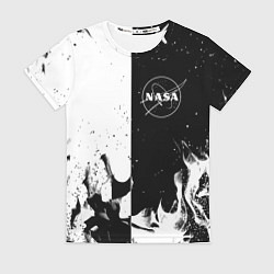 Футболка женская Nasa черно белый огонь, цвет: 3D-принт