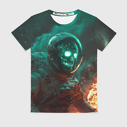 Футболка женская Неоновый череп в скафандре космонавта, цвет: 3D-принт