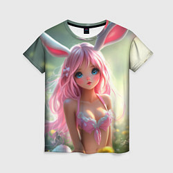 Женская футболка Девушка с ушками зайца