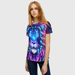 Футболка женская Космический неоновый лев - нейроарт, цвет: 3D-принт — фото 2