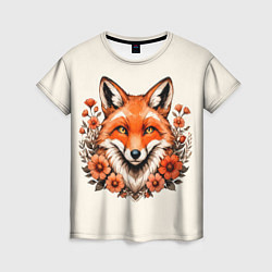 Женская футболка Japanese fox in flowers