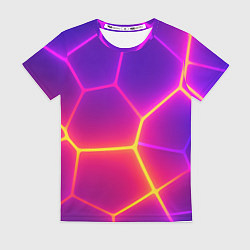 Женская футболка Синие плиты с фиолетовым свечением