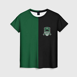 Футболка женская ФК Краснодар - лого на черном с зеленым, цвет: 3D-принт