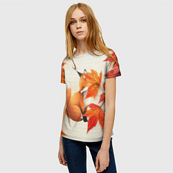 Футболка женская Лиса под осенними листьями, цвет: 3D-принт — фото 2