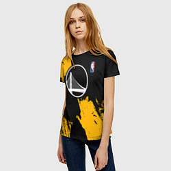 Футболка женская Голден Стэйт Уорриорз - брызги желтой краски, цвет: 3D-принт — фото 2