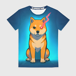 Футболка женская Сиба-ину с неоновым взглядом, цвет: 3D-принт