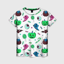 Женская футболка Halloween light green pumpkin - паттерн