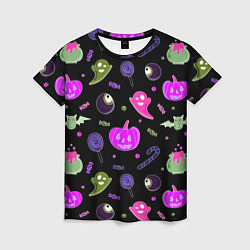 Женская футболка Halloween pink black pumpkin
