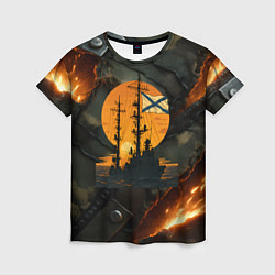 Футболка женская Корабль ВМФ на фоне камуфляжа, цвет: 3D-принт