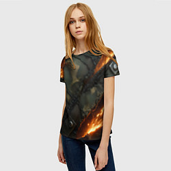 Футболка женская Разорванный камуфляж с огнем, цвет: 3D-принт — фото 2