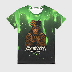 Футболка женская XXXTentacion на фоне зеленой краски, цвет: 3D-принт