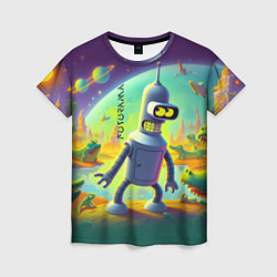 Футболка женская Робот-сгибальщик Бендер на планете крокодилов - не, цвет: 3D-принт