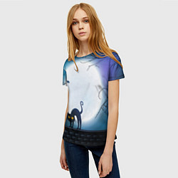 Футболка женская Полнолуние и черный кот - жуткий Хэллоуин, цвет: 3D-принт — фото 2