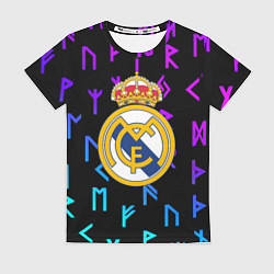 Футболка женская Реал Мадрид неоновые символы, цвет: 3D-принт