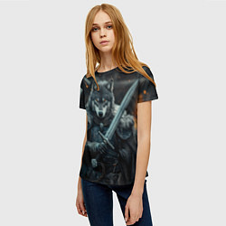 Футболка женская Воин волк с мечом, цвет: 3D-принт — фото 2