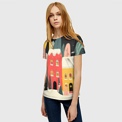 Футболка женская Разноцветные новогодние дома, цвет: 3D-принт — фото 2