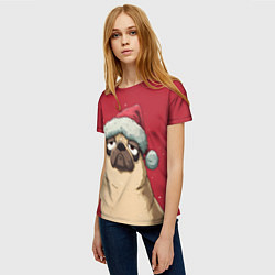Футболка женская Новогодний мопс, цвет: 3D-принт — фото 2