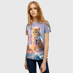 Футболка женская Маленький котенок встречает Новый год, цвет: 3D-принт — фото 2