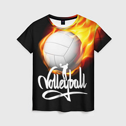Футболка женская Волейбольный мяч летит в огне, цвет: 3D-принт