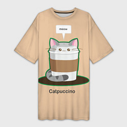 Футболка женская длинная Catpuccino, цвет: 3D-принт