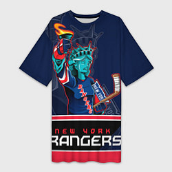 Футболка женская длинная New York Rangers, цвет: 3D-принт