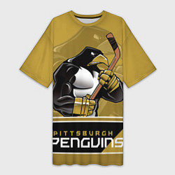Футболка женская длинная Pittsburgh Penguins, цвет: 3D-принт