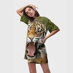 Футболка женская длинная Удивленный тигр, цвет: 3D-принт — фото 2