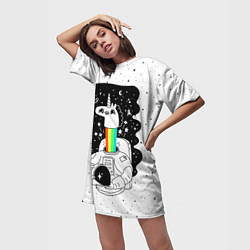 Футболка женская длинная Единорог астронавт, цвет: 3D-принт — фото 2