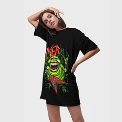 Футболка женская длинная Slayer Slimer, цвет: 3D-принт — фото 2