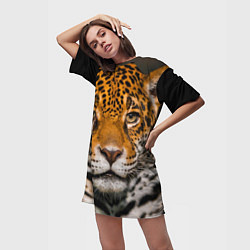 Футболка женская длинная Взгляд ягуара, цвет: 3D-принт — фото 2