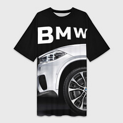 Футболка женская длинная BMW: White Style, цвет: 3D-принт