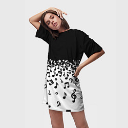 Футболка женская длинная Поглощение музыкой, цвет: 3D-принт — фото 2