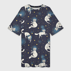 Футболка женская длинная Космокотики, цвет: 3D-принт