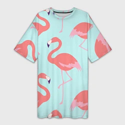 Женская длинная футболка Розовые фламинго