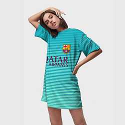Футболка женская длинная Barcelona FC: Aqua, цвет: 3D-принт — фото 2