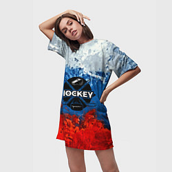 Футболка женская длинная Хоккей триколор, цвет: 3D-принт — фото 2