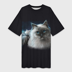 Футболка женская длинная Кошка и мышка, цвет: 3D-принт