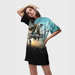 Футболка женская длинная Titanfall Battle, цвет: 3D-принт — фото 2