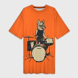 Футболка женская длинная Drums Fox, цвет: 3D-принт